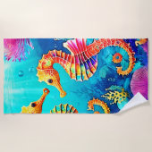 シーホースカラフルペアデザイン ビーチタオル (正面)