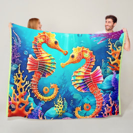 シーホースカラフルペアデザイン フリースブランケット