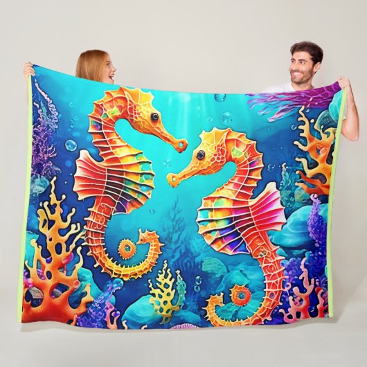 シーホースカラフルペアデザイン フリースブランケット (インサイチュ)