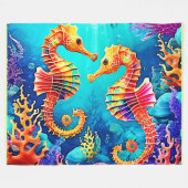 シーホースカラフルペアデザイン フリースブランケット (正面(横))