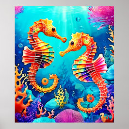 シーホースカラフルペアデザイン ポスター