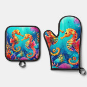 シーホースカラフルペアデザイン 鍋つかみ&鍋敷きセット (正面)