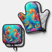 シーホースカラフルペアデザイン 鍋つかみ&鍋敷きセット (正面/裏面)
