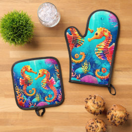 シーホースカラフルペアデザイン 鍋つかみ&鍋敷きセット