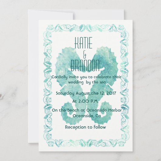 シーホースキスをする結婚式招待状インターコイズ 招待状 (正面)