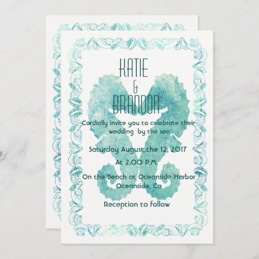 シーホースキスをする結婚式招待状インターコイズ 招待状 (正面/裏面)