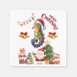 シーホースクリスマスハットクリスマス スタンダードカクテルナプキン