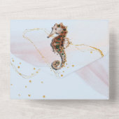 シーホースグリッターゼリーフィッシュブルー金ゴールド ビーチ オールインワン招待状 (裏面)