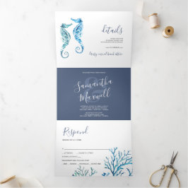 シーホースコースタルトリフォールド結婚式招待状 三つ折り招待状