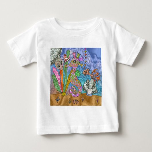 シーホースサイケデリックウミガメのアート ベビーTシャツ (正面)
