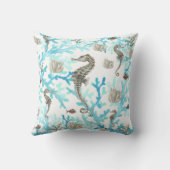 シーホースサンゴ海洋生物オーシャンライフティール(緑がかった色)ベージュホワイト クッション (裏面)