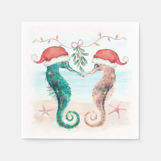 シーホースサンタコースタルクリスマスキスビーチ スタンダードカクテルナプキン (正面)