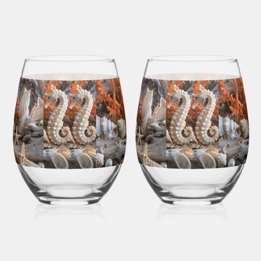 シーホースシーズヘルズコーラルトロピカルエレガント ステムなしワイングラス (左)