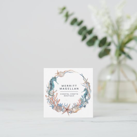 シーホーススターフィッシュシーシェルズコースタルリーススクエア スクエア名刺 (スタンド正面)