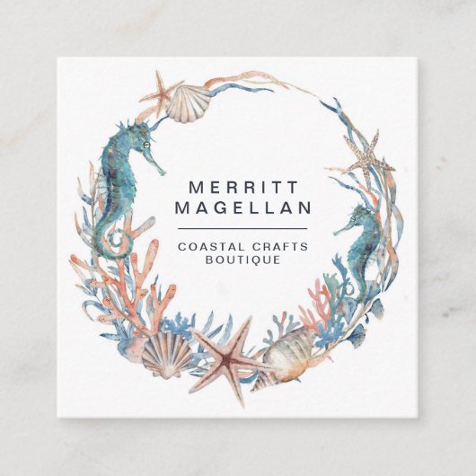 シーホーススターフィッシュシーシェルズコースタルリーススクエア スクエア名刺 (正面)