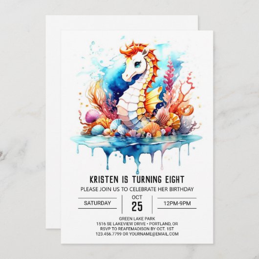 シーホースセレナード水中ウィムシー誕生日 招待状 (正面/裏面)