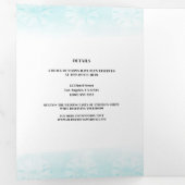 シーホースティール（緑がかった色）と金ゴールドウォーター結婚カラー 三つ折り招待状 (内部最初)