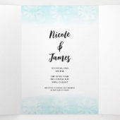 シーホースティール（緑がかった色）と金ゴールドウォーター結婚カラー 三つ折り招待状 (内部中)