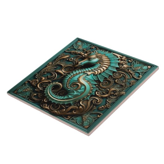 シーホースティール（緑がかった色）と銅マリンライフ水中競技 タイル (側面)