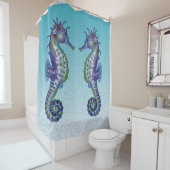 シーホースティール（緑がかった色）バブル シャワーカーテン (インサイチュ)