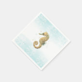 シーホースティール（緑がかった色）&金ゴールド水彩沿岸ビーチ スタンダードカクテルナプキン (角)