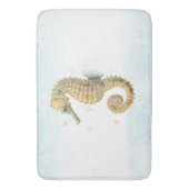 シーホースティール(緑がかった色)&金ゴールド水彩沿岸ビーチ バスマット (正面縦)