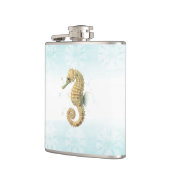 シーホースティール（緑がかった色）&金ゴールド水彩沿岸ビーチ フラスク (左)
