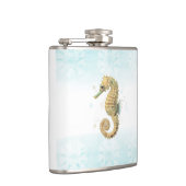 シーホースティール（緑がかった色）&金ゴールド水彩沿岸ビーチ フラスク (右)