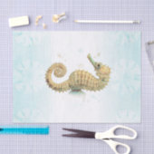 シーホースティール（緑がかった色）&金ゴールド水彩沿岸ビーチ 薄葉紙 (クラフト)