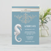 シーホーステーマ夏のビーチのバースデーブルーホワイト 招待状 (スタンド正面)