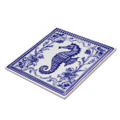 シーホースネイビーブルーアンドホワイトシー海ビーチハウス タイル (側面)