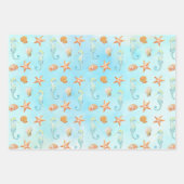 シーホースヒトデシェルズピーチアクア海     ラッピングペーパーシート (正面)