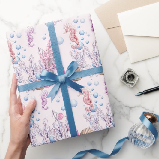 シーホースビーチタイル模様パーティーラップ ラッピングペーパー (ギフト)