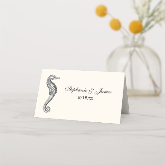 シーホースビーチテーマエスコートカード座席表アイボリー プレイスカード (正面)