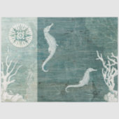 シーホースビーチブルーホワイトコーラルウッドデクページ 薄葉紙 (正面)