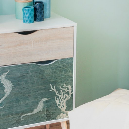 シーホースビーチブルーホワイトコーラルウッドデクページ 薄葉紙