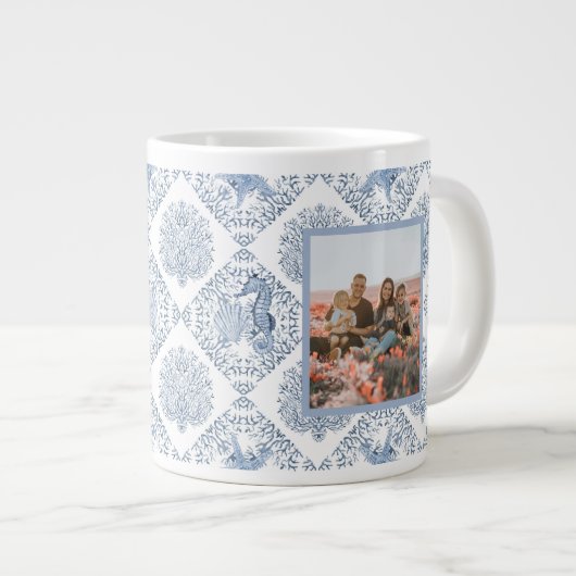 シーホースビーチブルー最高のナナフォトマザーズの日 ジャンボコーヒーマグカップ (正面右)