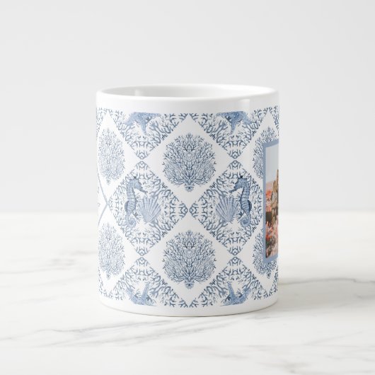 シーホースビーチブルー最高のナナフォトマザーズの日 ジャンボコーヒーマグカップ (正面)