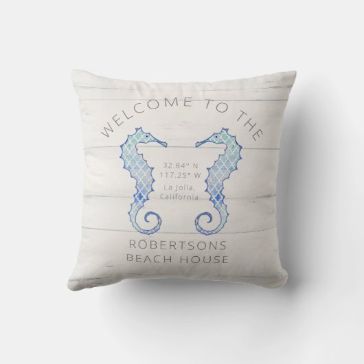 シーホースビーチ素朴水彩唐草模様 クッション (裏面)