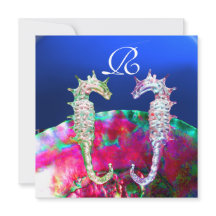 シーホースビーチ結婚式モノグラム、ピンクブルーブラック