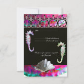 シーホースビーチ結婚式RSVP、ピンクブルーブラック 出欠カード (裏面)