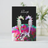 シーホースビーチ結婚式RSVP、ピンクブルーブラック 出欠カード (スタンド正面)