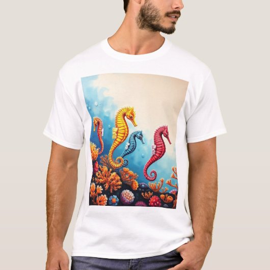 「シーホースファミリーTシャツ:海セレニティデザイン」 Tシャツ (正面)