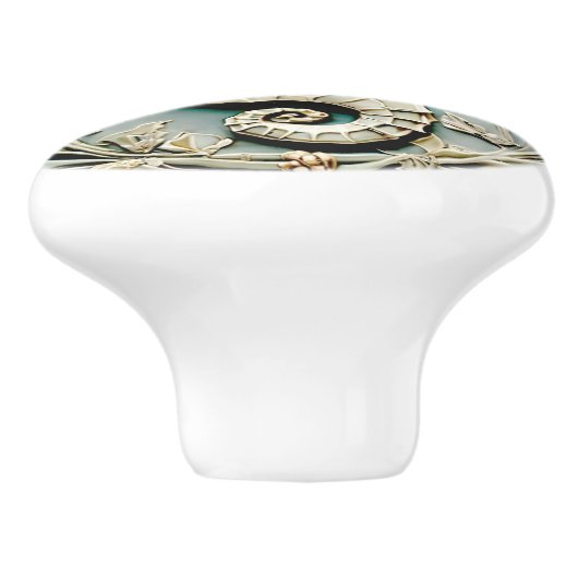 シーホースフェイクアールヌーボーレリーフ、 浮き彫り離れ向けミント セラミックノブ (側面)