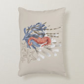 シーホースブルーベージュオレンジコーラル沿岸ビーチ アクセントクッション (正面(垂直))