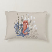 シーホースブルーベージュオレンジコーラル沿岸ビーチ アクセントクッション (裏面)