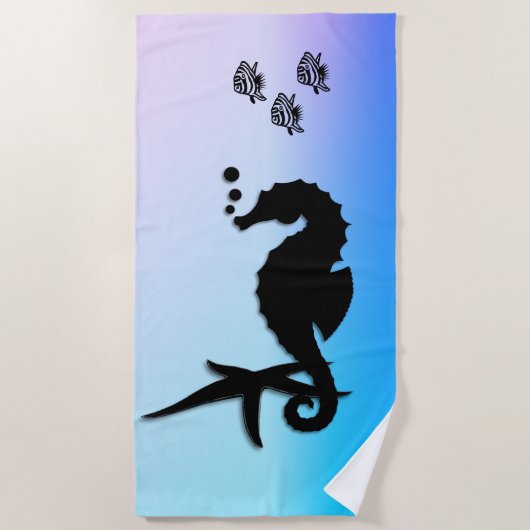 シーホースブルーラベンダー ビーチタオル (正面)
