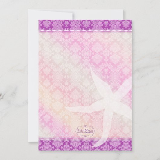 シーホースペアパープルトロピカルビーチ結婚式 招待状 (裏面)