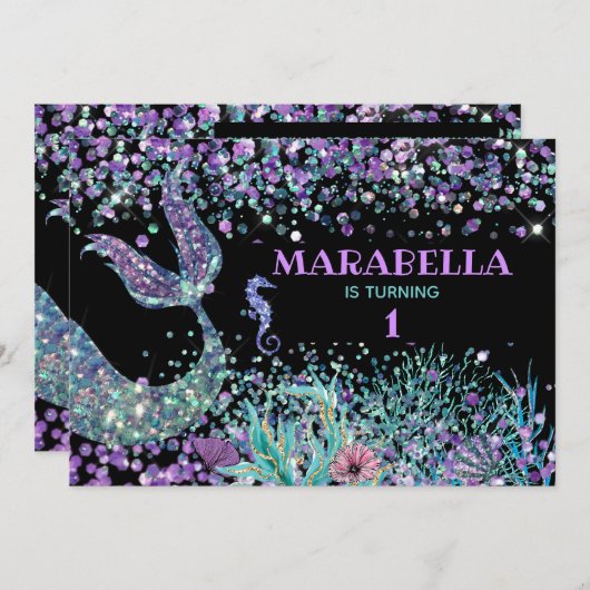 *~*シーホースマーメイドのしっぽの魔法誕生日 招待状 (正面/裏面)
