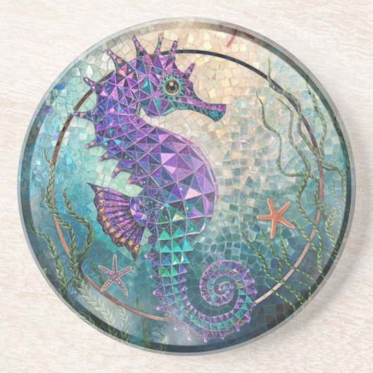 シーホースモザイクラウンドサンドストーンコースター コースター (正面)